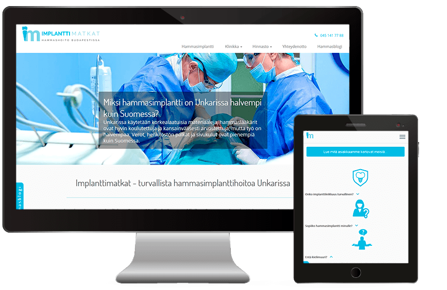 Implanttimatkojen internetsivujen esikatselu